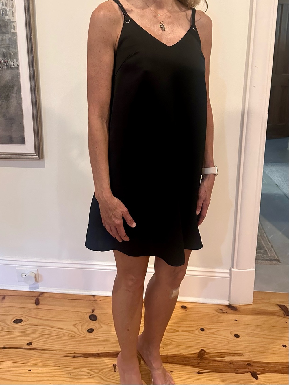 Sleek Black V-Neck Midi Slip Dress with Adjustable Straps
